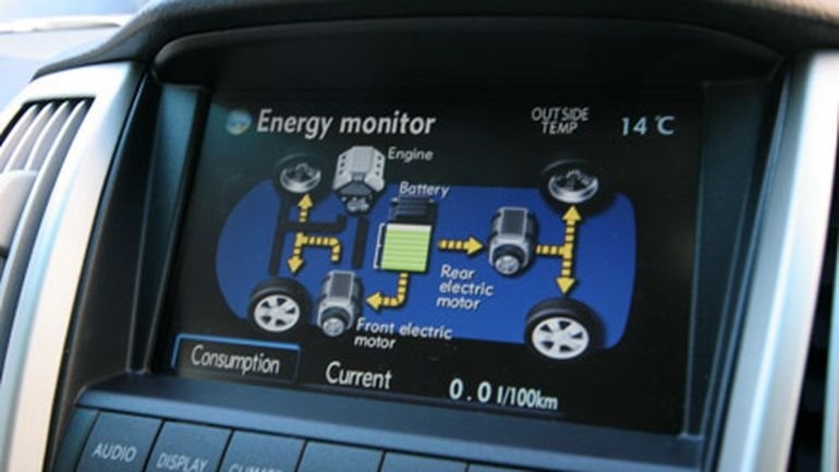 Màn hình hiển thị vận hành pin Hybrid của xe Lexus Rx400h